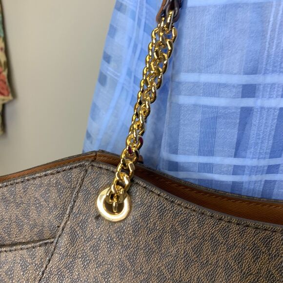Michael Kors Jet Set Large Travel Chain Shoulder Tote Signature Brown - Picture 5 of 16